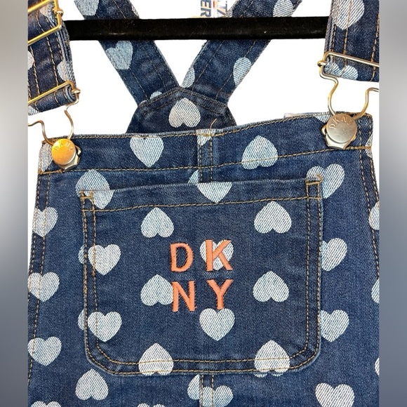 DKNY Girls Denim Overall Dress with Hearts - Size 10 - Picture 2 of 7